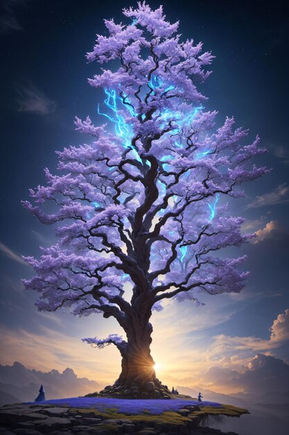 Albero viola con energia blu