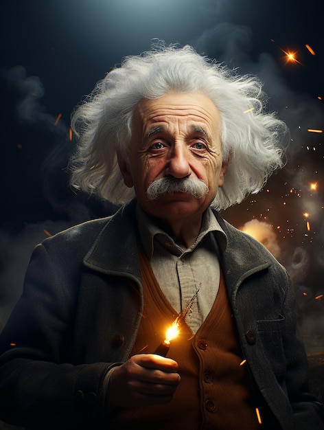 Albert Einstein con il background cosmico della scienza