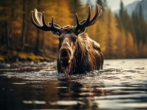 Alce nel suo habitat naturale Fotografia della fauna selvatica IA generativa