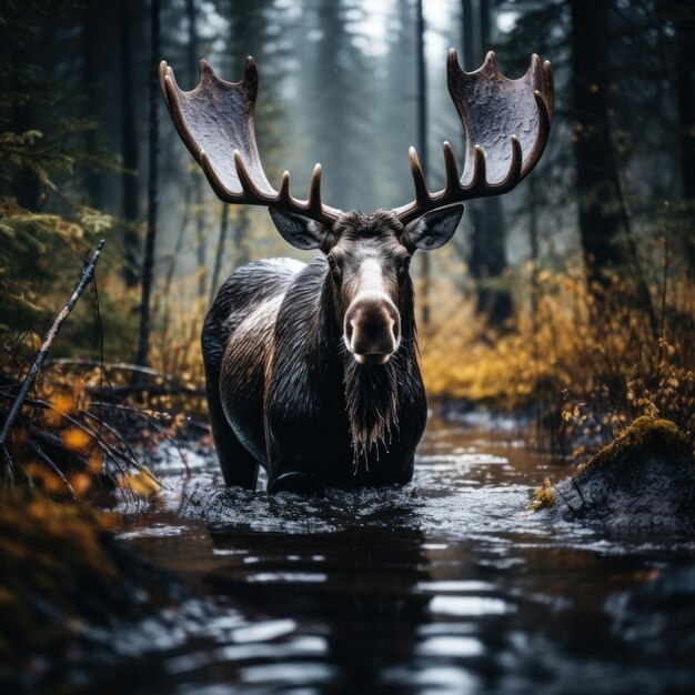 Alce nel suo habitat naturale Fotografia della fauna selvatica IA generativa