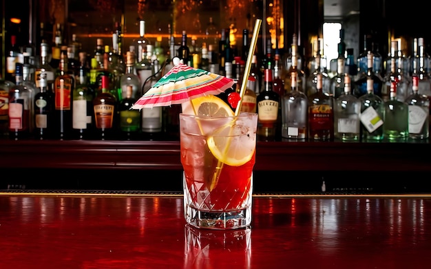 Alcohol bar cocktail glass on bar counter cocktail glass in a bar drinking cocktail in bar cocktail in the glass with straws fresh drink cocktail