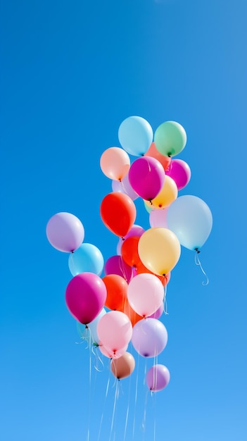 Alcuni palloncini colorati in un cielo blu