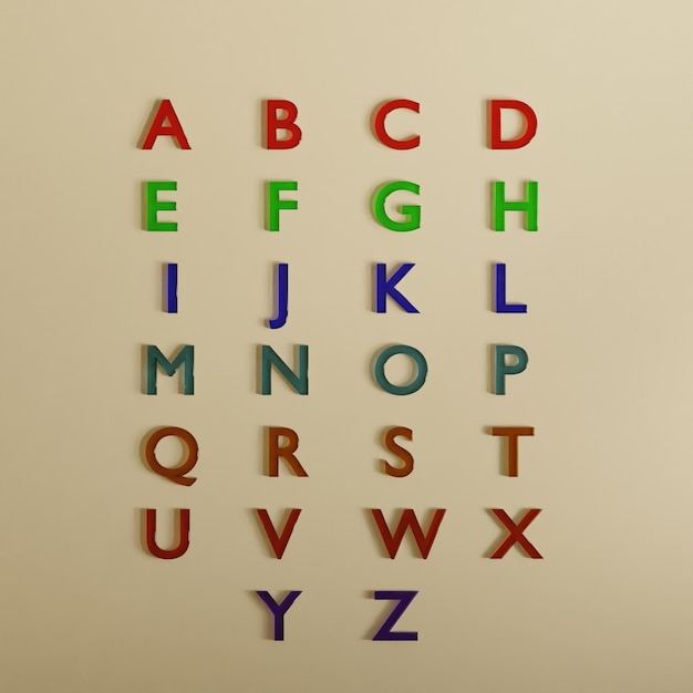 Alfabeti con colori 3D rendering immagine