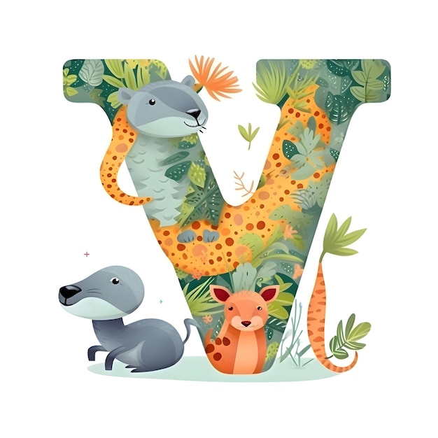 Alfabeto animale carino Lettera Y con animali Illustrazione vettoriale