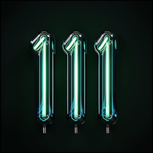 Alfabeto del numero 1 con punta con bastone luminoso al neon con font informale Neo Y2K Collage Outline Art