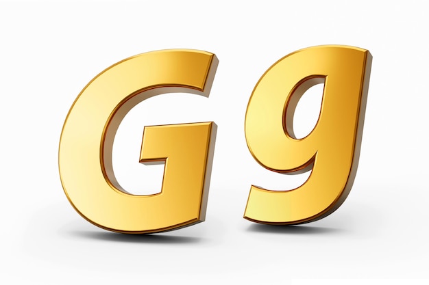 Alfabeto dorato G su sfondo bianco isolato Numeri d'oro 3D Illustrazione 3D