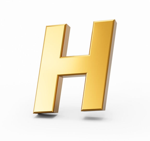 Alfabeto dorato H su sfondo bianco isolato Numeri d'oro 3D Illustrazione 3D
