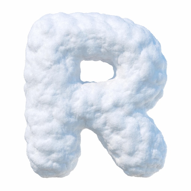 Alfabeto innevato con lettere R. Lettera fatta di neve. Carattere invernale isolato su sfondo bianco