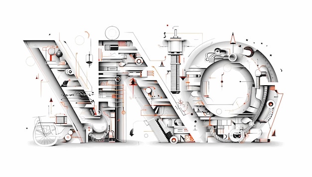 Alfabeto meccanico Lettera N Sfondamento tecnologico Illustrazioni generative di IA