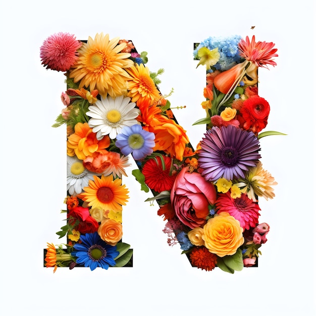 Alfabeto N fatto di fiori Set di caratteri floreali ai generati