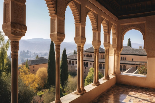 Alhambra di Granada, architettura moresca, giardini lussureggianti e IA generativa della Sierra Nevada