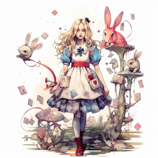 Alice e il cappellaio matto del coniglio generativo ai