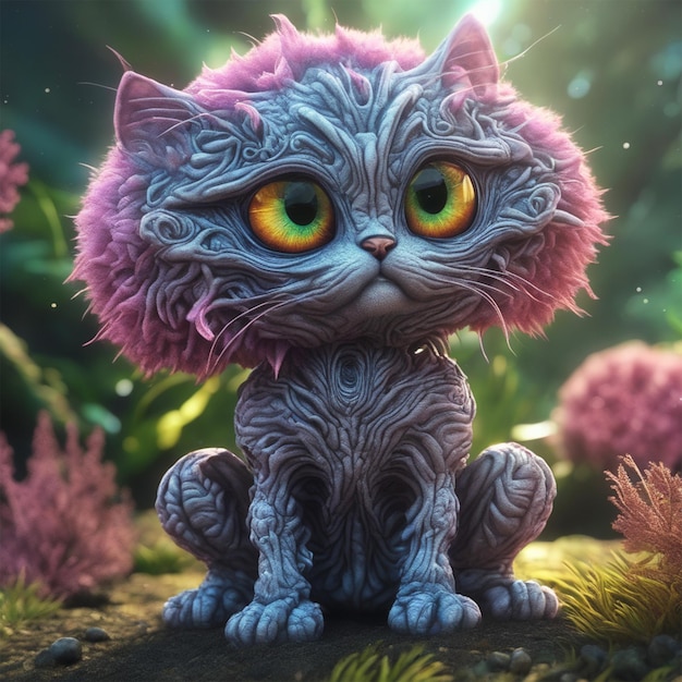 Alien Fluffy Kitty Terraforming Alien Flora Sci Fi Risoluzione 8k Massima qualità Perfetto