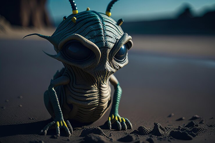 Photo alien in the beach generative ai