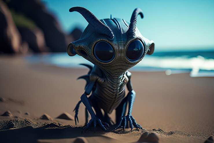 Photo alien in the beach generative ai