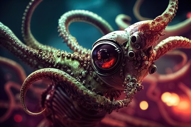 Alieni futuristici con tentacoli Illustrazione 3D di mostri galattici di fantascienza invasori spaziali