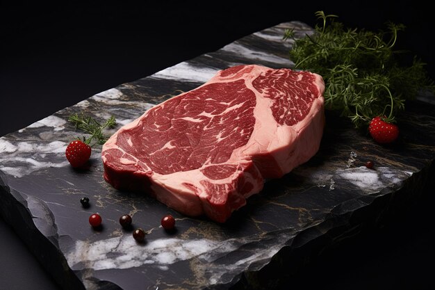 Alimentare la bistecca di ribeye fresca grezza su una tavola preparata per la griglia della bistecca da cowboy