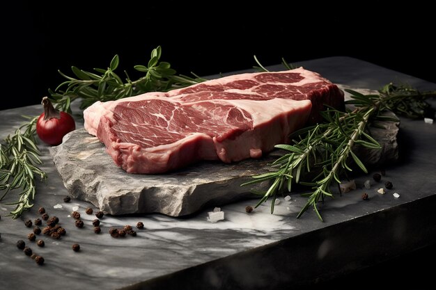 Alimentare la bistecca di ribeye fresca grezza su una tavola preparata per la griglia della bistecca da cowboy