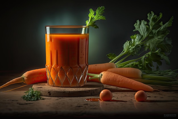 Alimentazione dietetica e corretta Succo di carota Illustrazioni di vegetarismo IA generativa