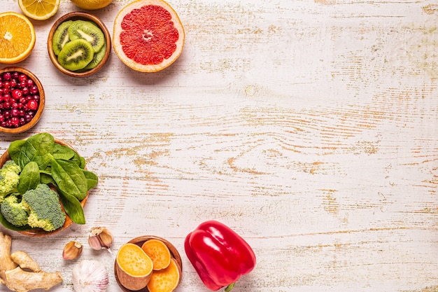 Alimenti che potenziano il sistema immunitario, vista dall'alto.