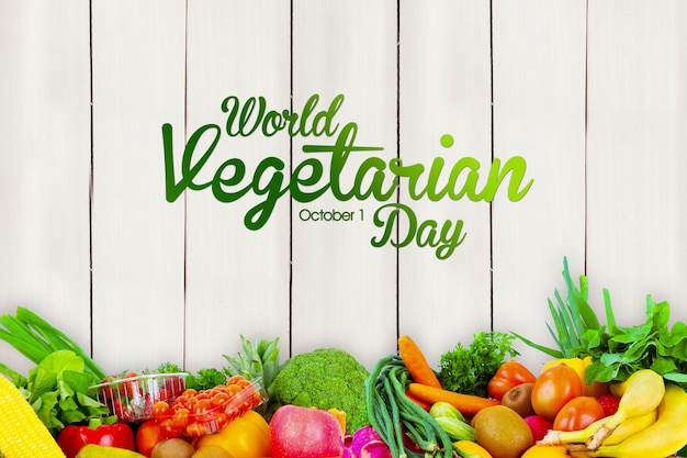 Alimenti freschi con testo della giornata vegetariana mondiale