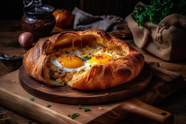 Alimento georgiano di Khachapuri Pane con l'uovo generativo ai