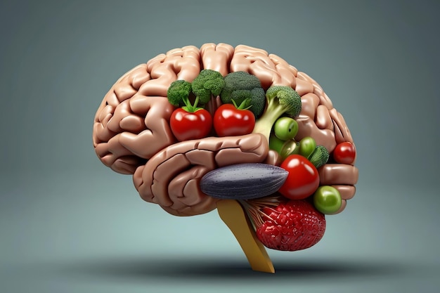 Alimento nutritivo a forma di cervello per la salute Concetto creativo che promuove la salute e la nutrizione del cervello