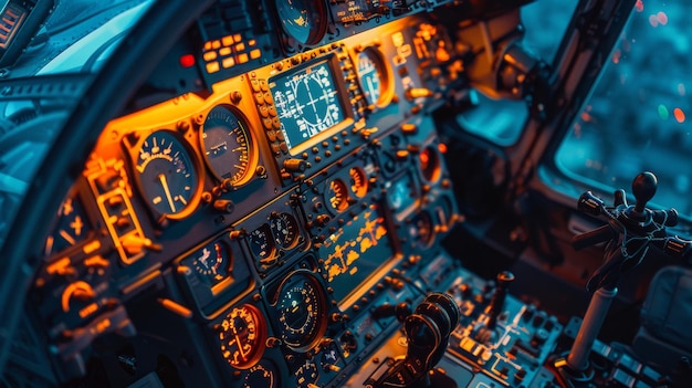 All'interno della cabina di pilotaggio di un aereo