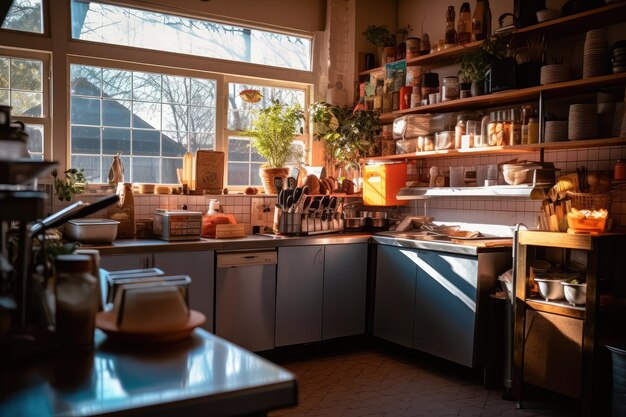 all'interno della cucina nel mini caffè fotografia di cibo professionale AI Generato