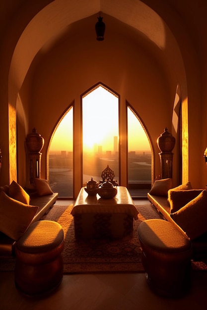 All'interno delle tradizionali camere arabe al tramonto