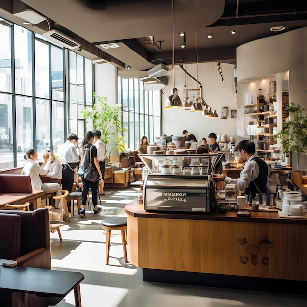 All'interno di una caffetteria alla moda l'aroma di caffè appena macinato