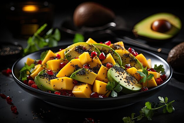 Alla nutriente insalata di quinoa e fagioli neri si aggiungono mango e avocado Al suo meglio adattabili