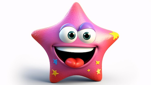 Allegra stella dei cartoni animati rosa con un grande sorriso raffigurato come un personaggio Pixar 3D che brilla brillantemente in un rendering toon