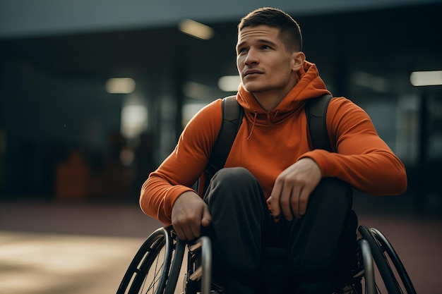 Allenamento adattivo Giovane atleta disabile in sedia a rotelle