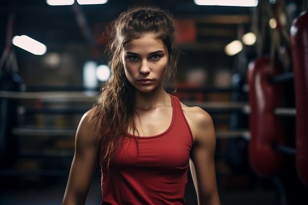 Allenamento del pugile femminile nella palestra di boxe