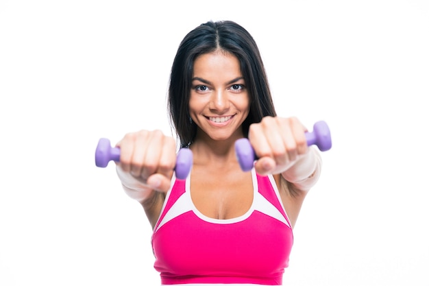 Allenamento della donna fitness con manubri