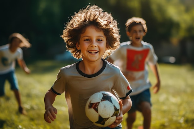 Allenatore che spiega il piano di gioco per la squadra di bambini Generative AI