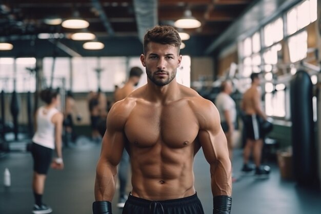 Allenatore di boxe e gruppo di giovani in palestra di boxe