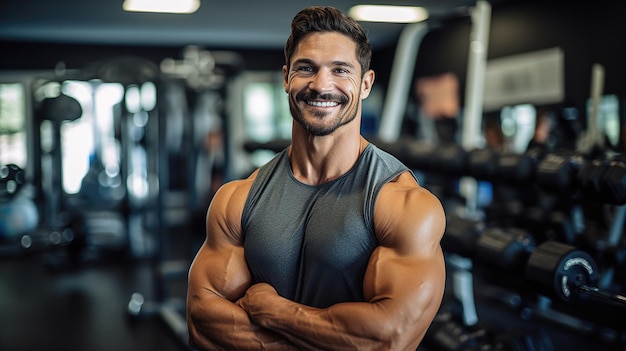 allenatore di palestra sorridente in palestra