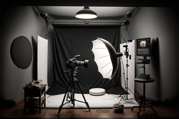 Allestimento dietro le quinte studio fotografico cinema Generativo Ai