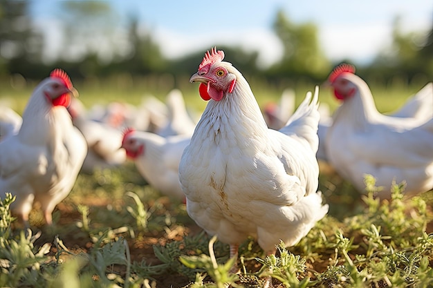 Allevamento di pollame Allevamento di polli all'aperto nella prateria