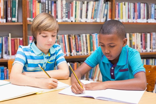 Allievi svegli che assorbono biblioteca