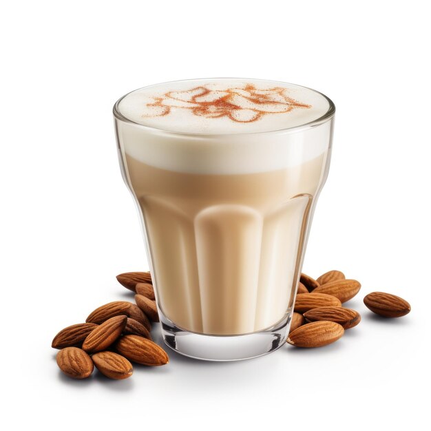 Almond Amaretto Latte isolato su sfondo bianco AI generativa
