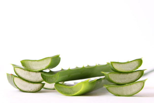 Aloe vera su uno sfondo bianco prodotti per la cura naturale