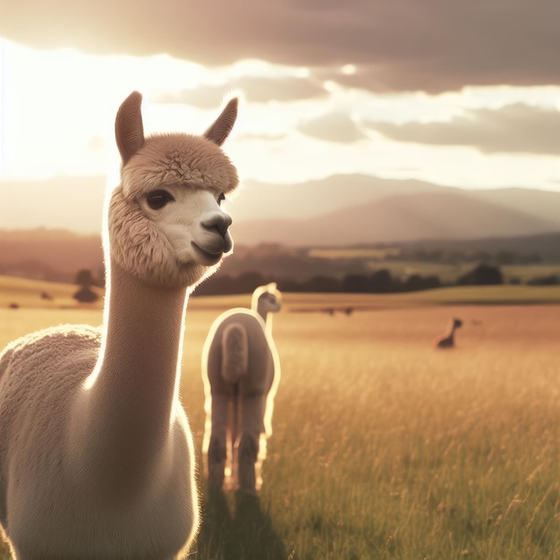 alpaca che guardano la telecamera nel campo