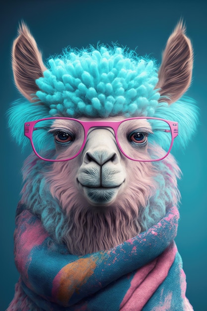 Alpaca rosa che indossa occhiali da sole