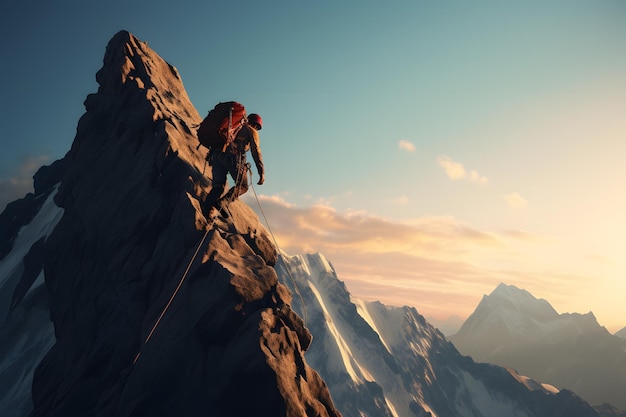 alpinista che naviga su un passo di montagna ripido e stretto durante la Giornata nazionale dell'alpinismo
