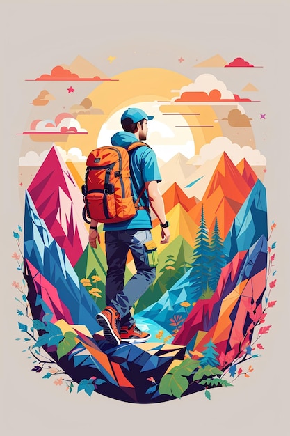 Alpinista con zaino foto colorata