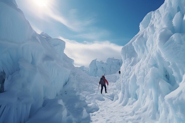 Alpinisti che percorrono un labirinto di neve e ghiaccio su 00597 01