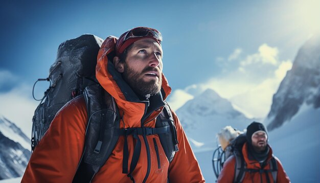 Alpinisti che scalano le Alpi Alpinisti che scalano il ghiacciaio con i loro zaini